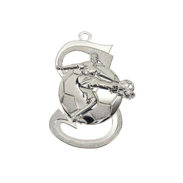 SILVER FOOTBALL MEDAL 50MM WITH CUSTOM PRINTED LABEL – PERSONALIZED SOCCER AWARD - Image 1