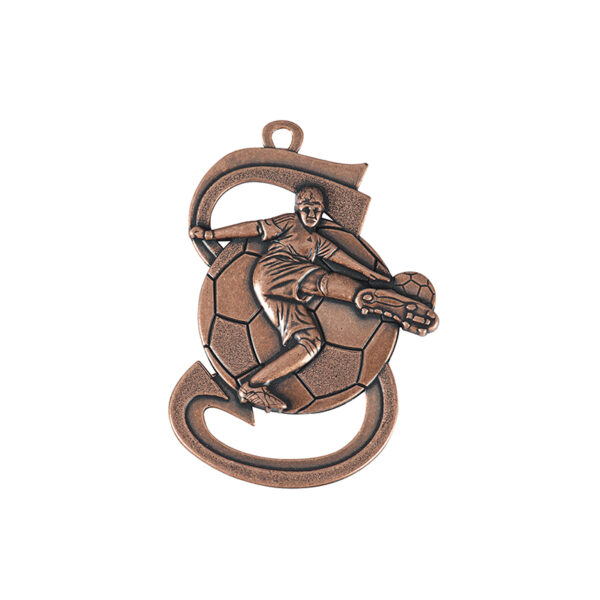 BRONZE FOOTBALL MEDAL 50MM WITH CUSTOM PRINTED LABEL – PERSONALIZED SOCCER AWARD - Image 1
