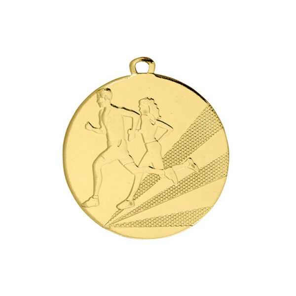 GOLD RUNNING MEDAL 50MM WITH CUSTOM PRINTED LABEL – PERSONALIZED ATHLETIC AWARD - Image 1