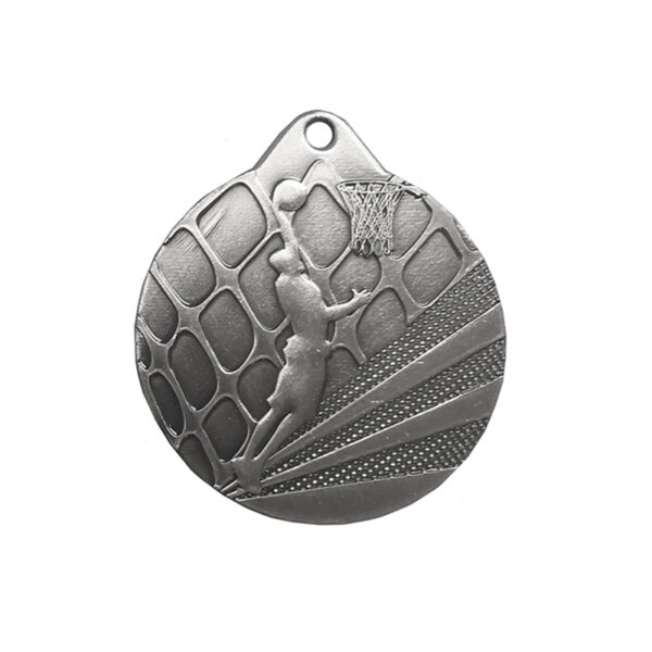 CUSTOM SILVER BASKETBALL AWARD MEDAL 50MM WITH PRINTED LABEL - Image 1