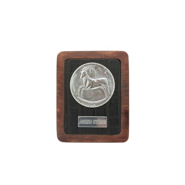 HANDMADE SILVER MOUFLON ON A LEATHER PLAQUE 18CM - Image 1