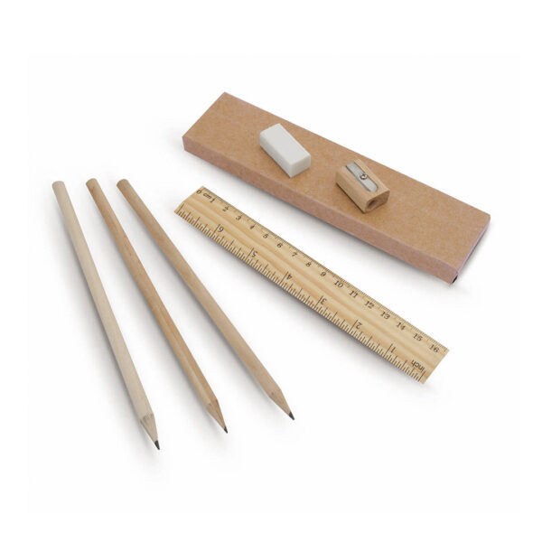 6-PIECE WOODEN PENCIL SET WITH RULER, ERASER & SHARPENER | ECO STATIONERY KIT - Image 1