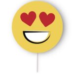 EMOJI SELFIE PAI PAI – YELLOW HAND FANS WITH 4 EMOJIS & WOODEN HANDLES