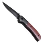 EDGEWOOD FOLDING KNIFE – BLACK STAINLESS STEEL BLADE, WOOD HANDLE & SAFETY LOCK