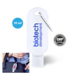 30ML HYDROALCOHOLIC HAND GEL WITH CARABINER – REFILLABLE & GMP CERTIFIED