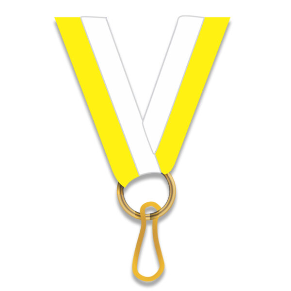 YELLOW & WHITE NECK RIBBON WITH CLIP – 2.2CM MEDAL AWARD LANYARD - Image 1