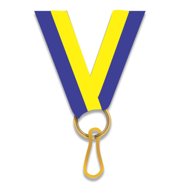 BLUE YELLOW MEDAL NECK RIBBON WITH CLIP – 2.2CM AWARD LANYARD - Image 1