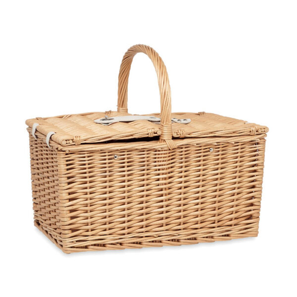 4-PERSON WICKER PICNIC BASKET – COMPLETE SET WITH CUTLERY, PLATES & GLASSES - Image 2
