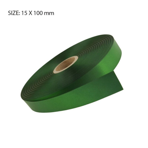 FOREST GREEN ELAN SINGLE SIDED SATIN 15MMX100M - Image 1