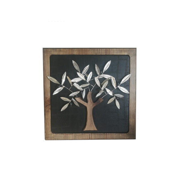 HANDMADE SILVER OLIVE TREE ON LEATHER PLAQUE 23CMX23CM - Image 1