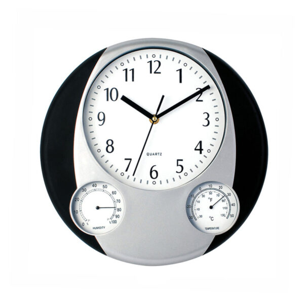 WALL CLOCK PREGO BLACK WITH THERMOMETER AND HYGROMETER - Image 1
