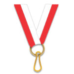 RED AND WHITE MEDAL NECK RIBBON – 2.2CM WIDE WITH METAL CLIP - Image 2