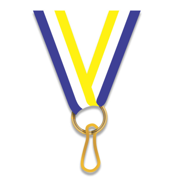 PREMIUM BLUE WHITE YELLOW MEDAL NECK RIBBON 2.2CM WITH SECURE CLIP - Image 2