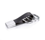 TROIKA KEYRING WITH LEATHER LOOP AND TWIST-LOCK – BLACK - Image 4