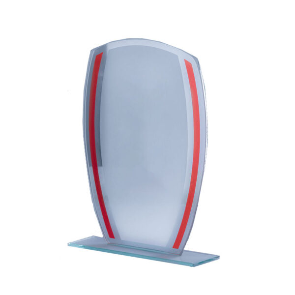 ELEGANT GLASS AWARD 15.5CM WITH RED ACCENTS – CUSTOM ENGRAVED CRYSTAL TROPHY - Image 1