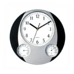 PREGO BLACK WALL CLOCK – WITH BUILT-IN THERMOMETER & HYGROMETER